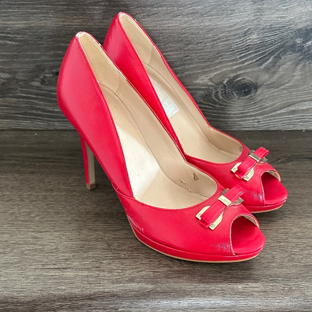 Marc Fisher Vibrant Red Peep-Toe Heels